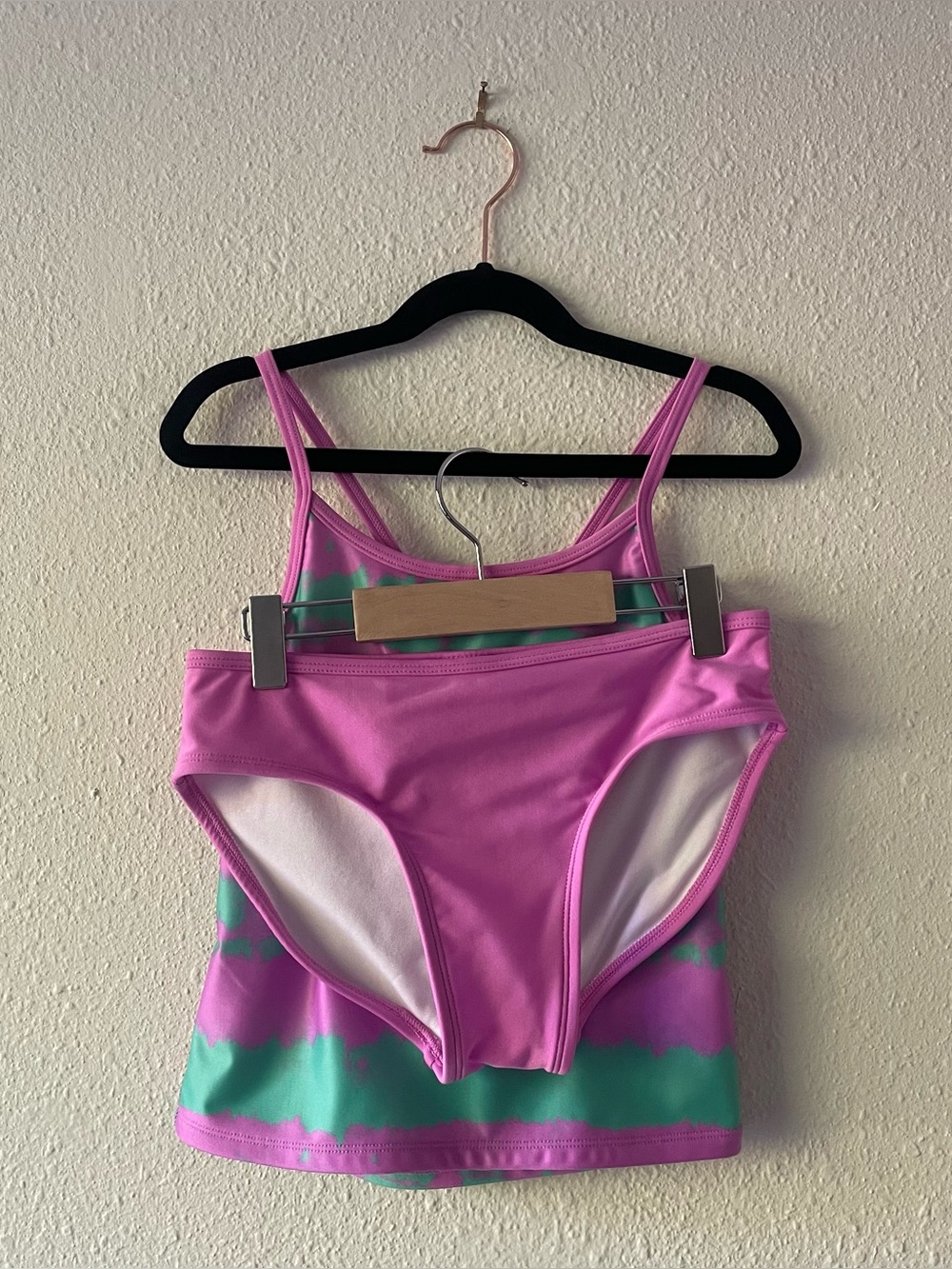 Cat & Jack Girls Tankini Swimsuit 2 Piece Purple Green Tie Dye L 10 12 UPF